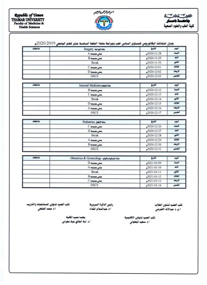 جدول امتحان العملي النهائي لطلبة البكالوريوس -اكسترنال