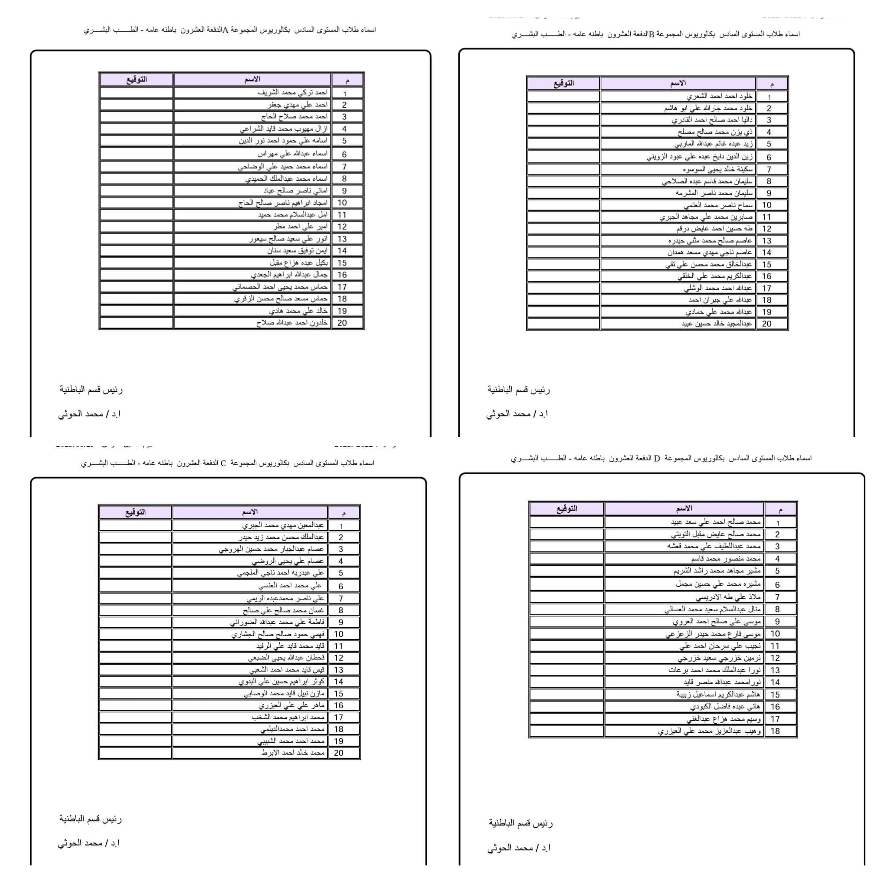 توزيع مجاميع الامتحان النهائي بكالوريوس باطنة العملي للدفعة 20  مع التمنيات بالتوفيق والسداد.